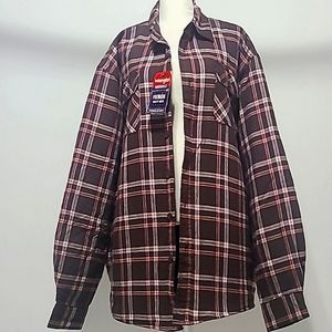 Wrangler Unisex Vintage Quilted Plaid Coat Jacket Shirt Brown Cream XXL